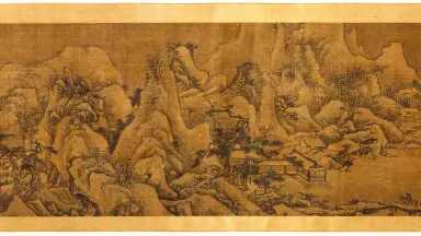 真作/春畝/桜花渓山馬子図/春景山水/山水図/掛軸☆宝船☆AG-381 真作/春畝/桜花渓山馬子図/春景山水/山水図/掛軸☆宝船☆