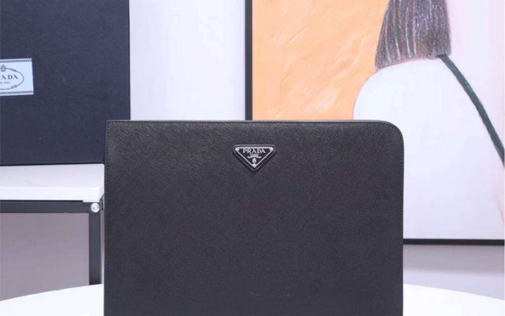 prada普拉达高仿最新款男士手包 2vn003意大利进口saffiano十字纹 超