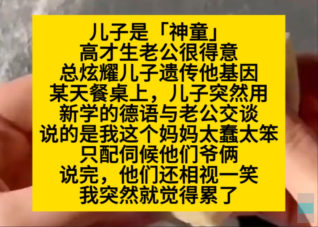 儿子是神童,高材生老公说是遗传他的,可儿子用刚学的德语和老公说我蠢笨,只配伺候他们爷俩……小说推荐哔哩哔哩bilibili