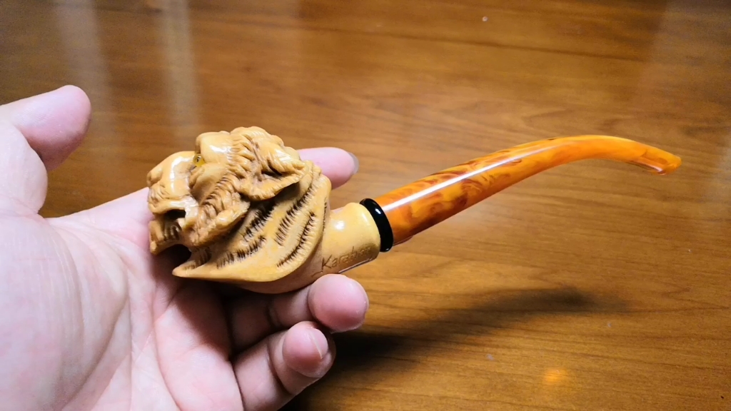 土耳其进口海泡石烟斗,收藏款立体浮雕西伯利亚虎王弯斗,karahan大师