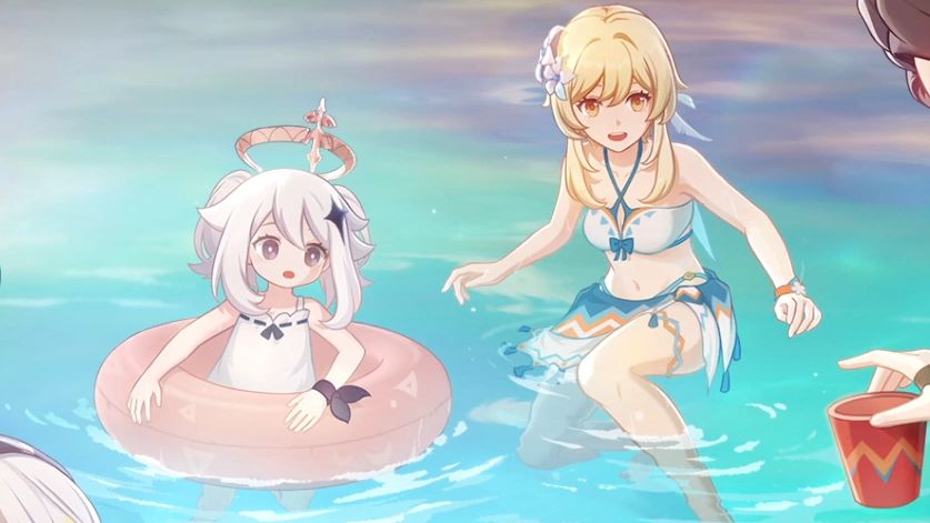 原神!福利环节?爷和派蒙一起泡温泉,派蒙还解锁了双马尾?