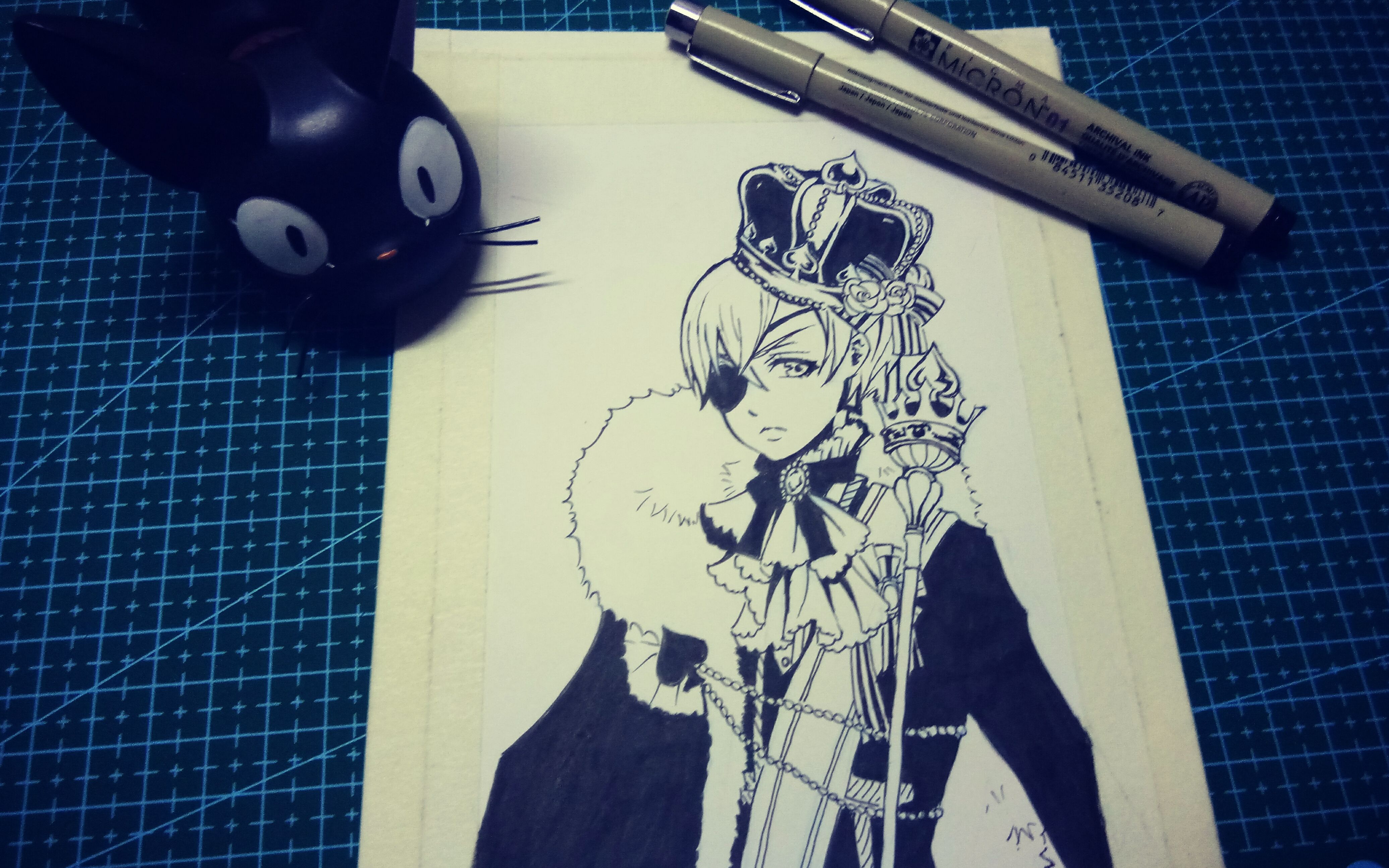 【手绘】黑执事[扑克牌系列]夏尔.凡多姆海恩 线稿勾线过程