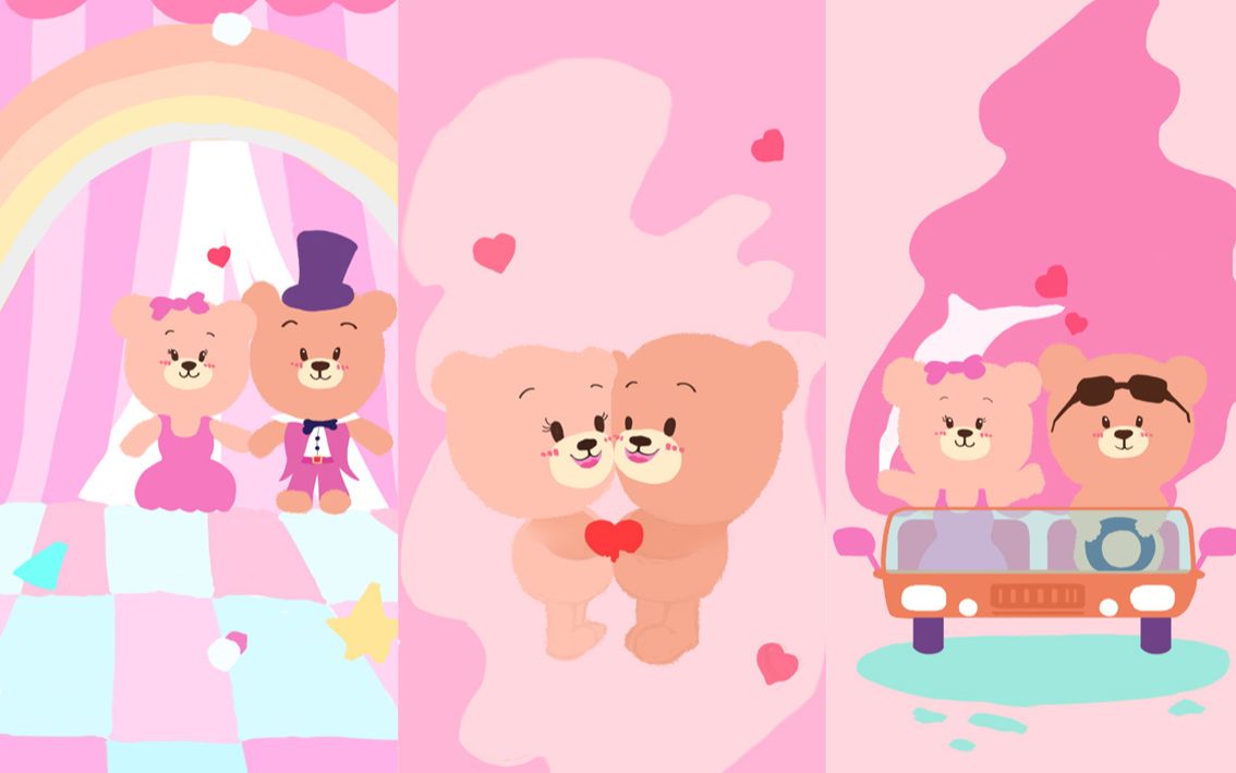 qq主题皮肤背景重新画爱情小熊三张背景绘制过程02