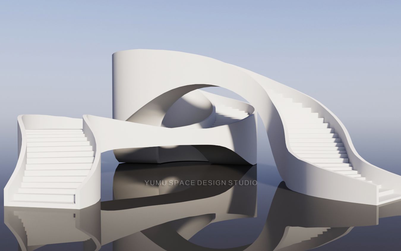 3dmax不规则异形楼梯道具建模 3d婚礼效果图设计表现