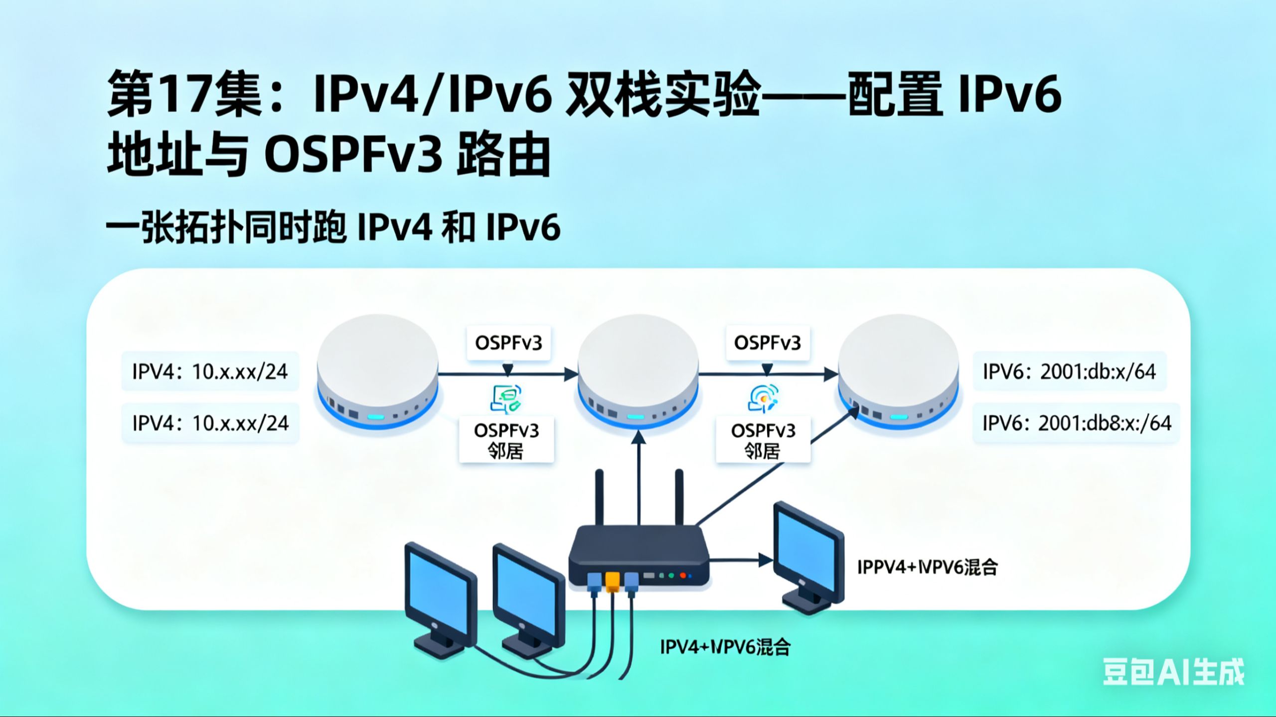 第17集:IPv4/IPv6 双栈实验——配置 IPv6 地址与 OSPFv3 路由