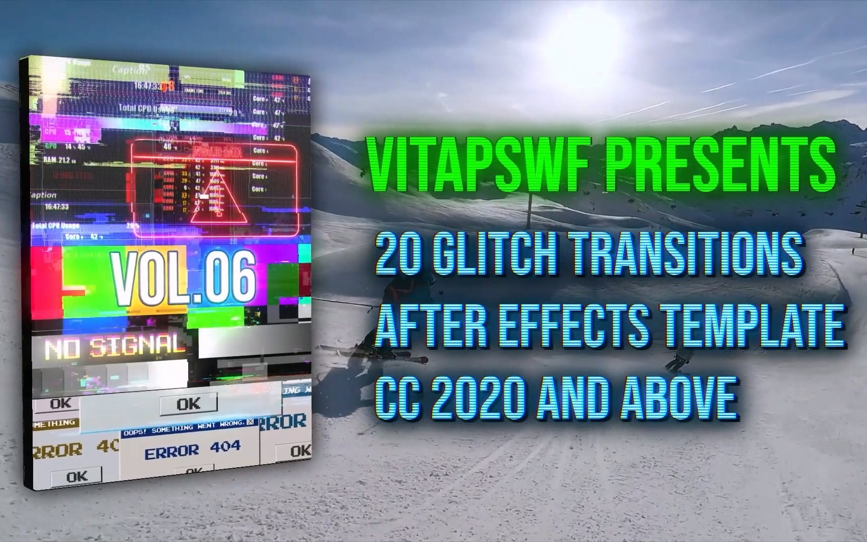 ae模板-二十种故障转场过渡 蓝屏电脑死机故障404转场过渡 故障效果是