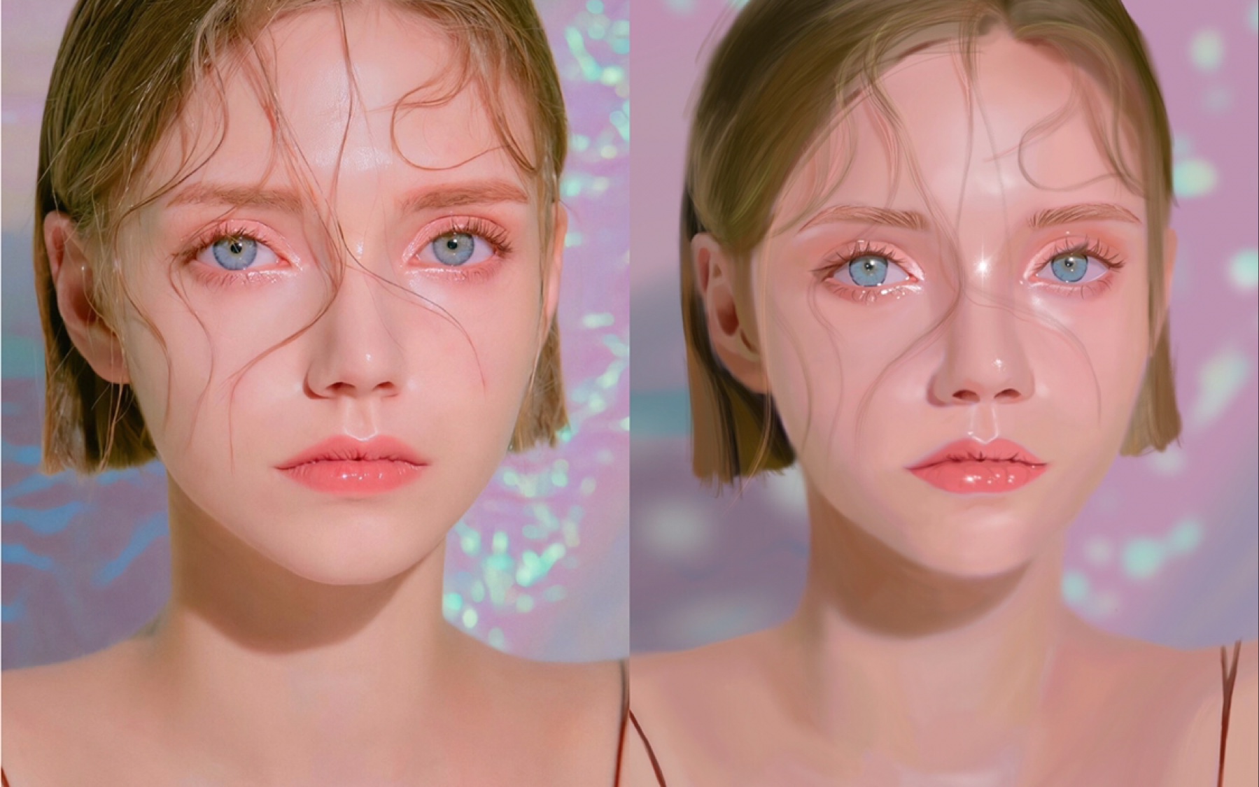 ipad pro procreate甜美照片写实绘画过程,系统自带笔刷完成