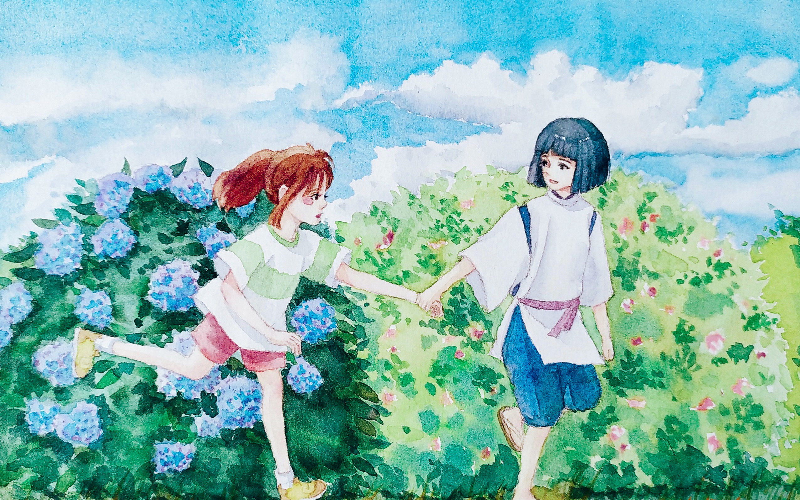 【水彩手绘】千与千寻与小白龙