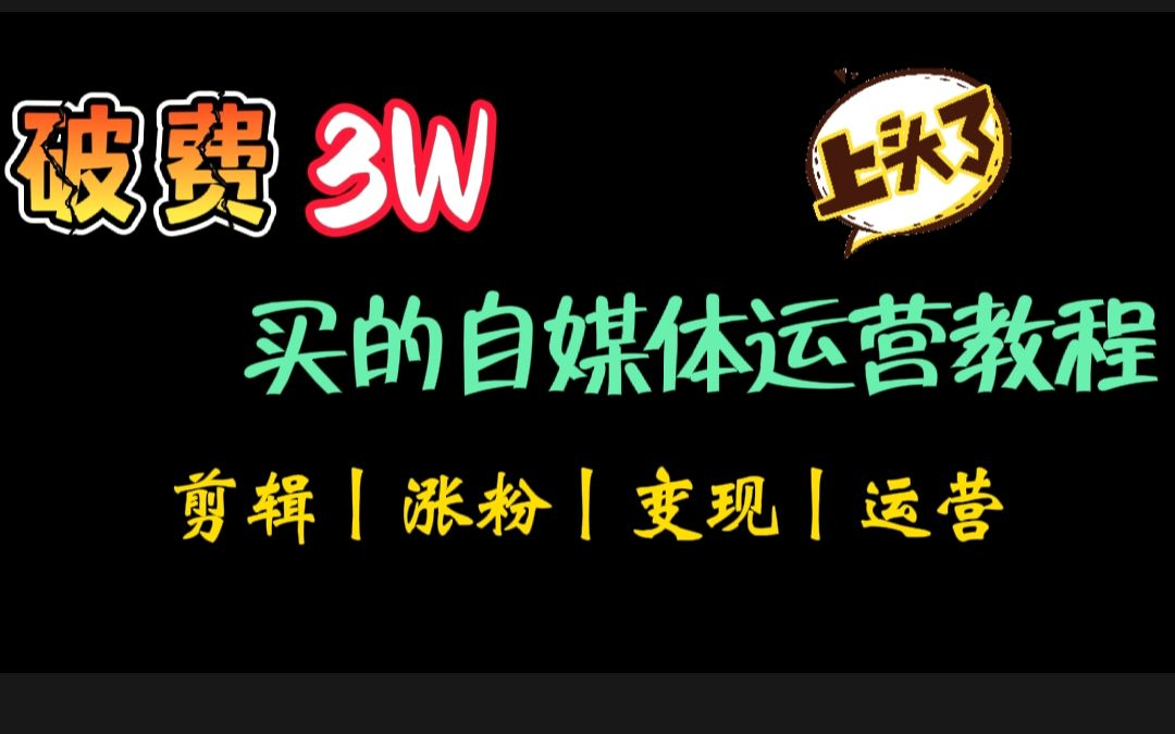 【新媒体纯干货】花3W买的b站最全的新媒体运营课程,包含所有的运营技巧!适合0基础观看!赚钱、运营、剪辑、涨粉哔哩哔哩bilibili