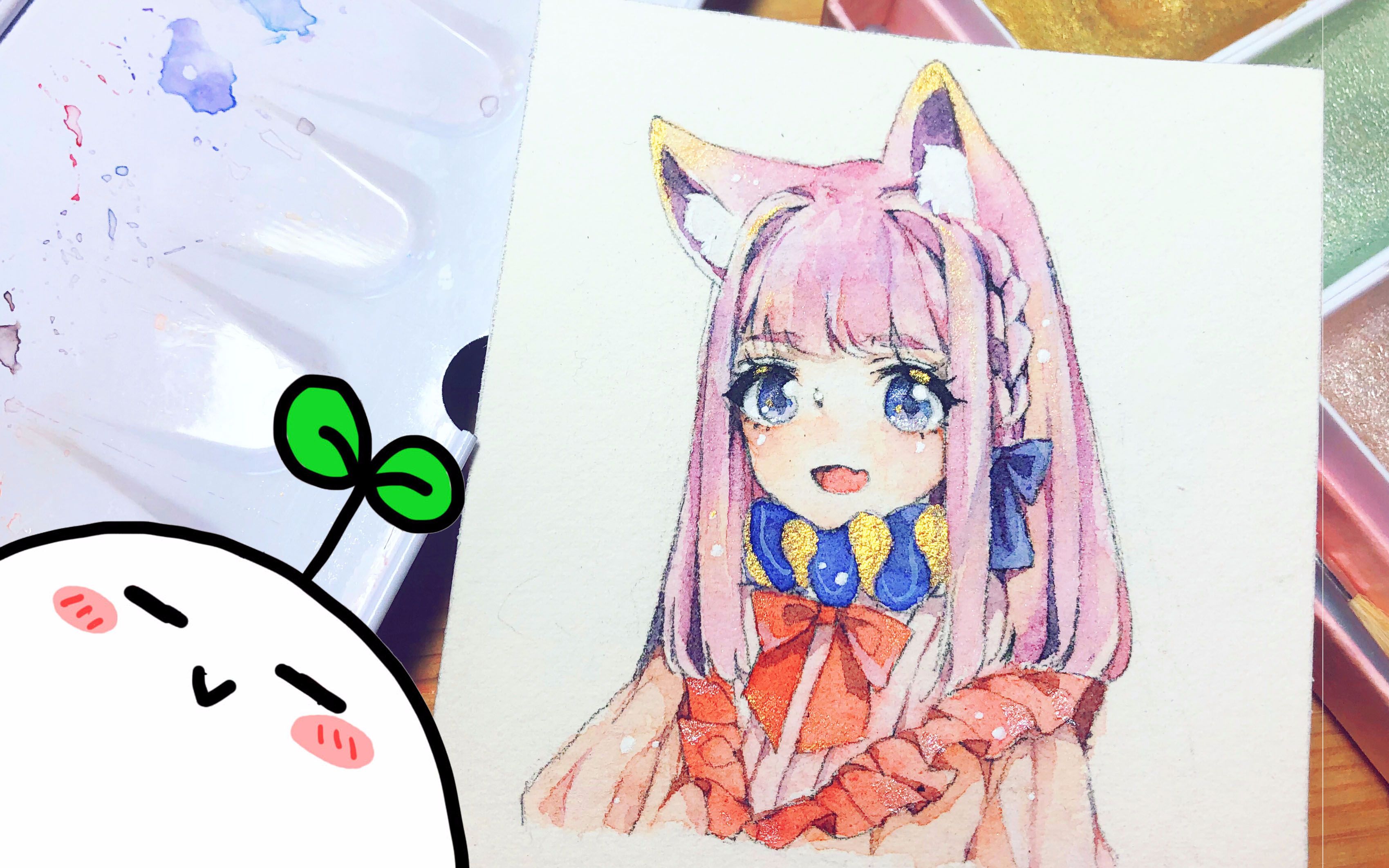 【小草☆水彩绘画】【no:18】16岁生贺,画个猫耳娘