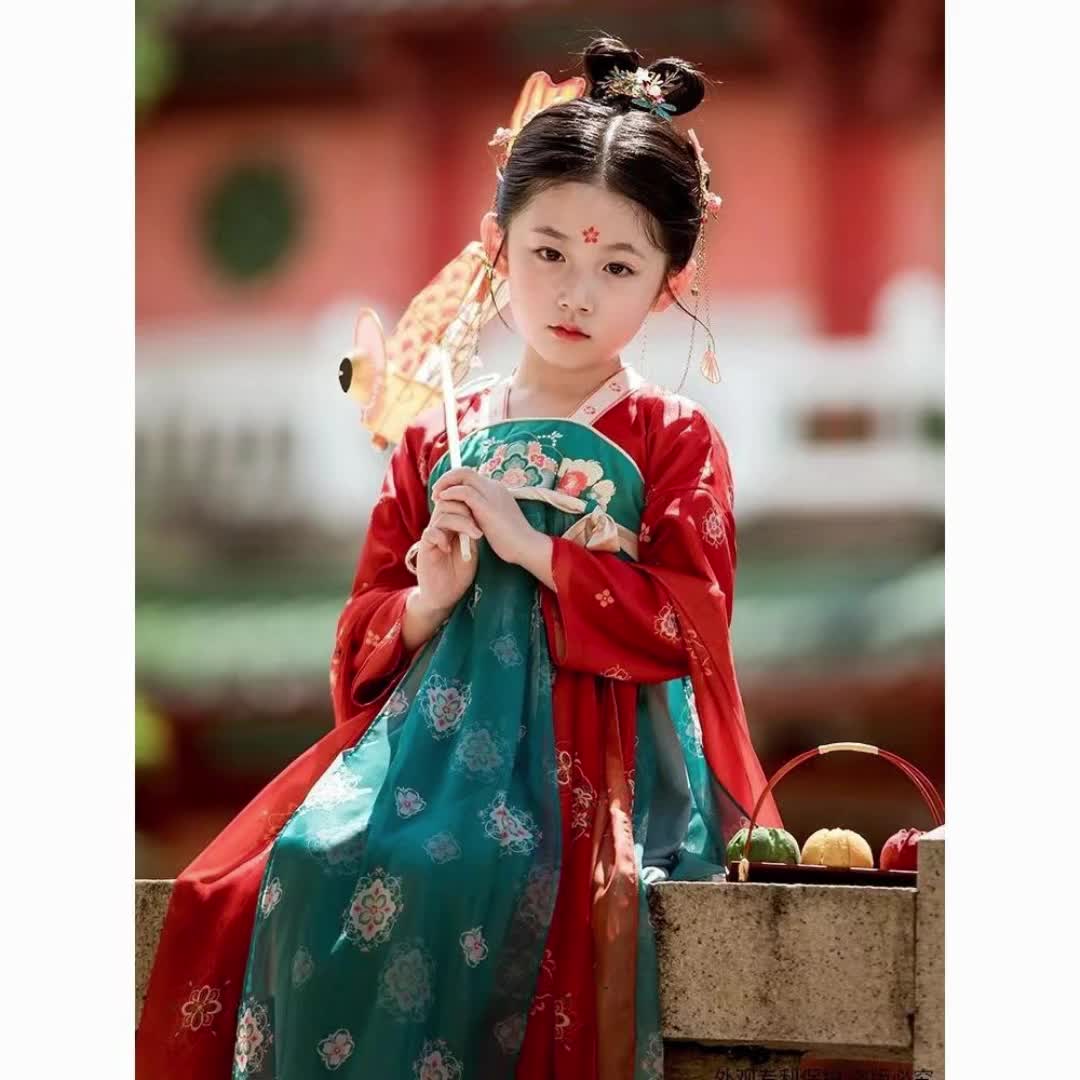 汉服儿童女童古装唐朝改良襦裙超仙中国风连衣裙2023新款公主裙夏5975