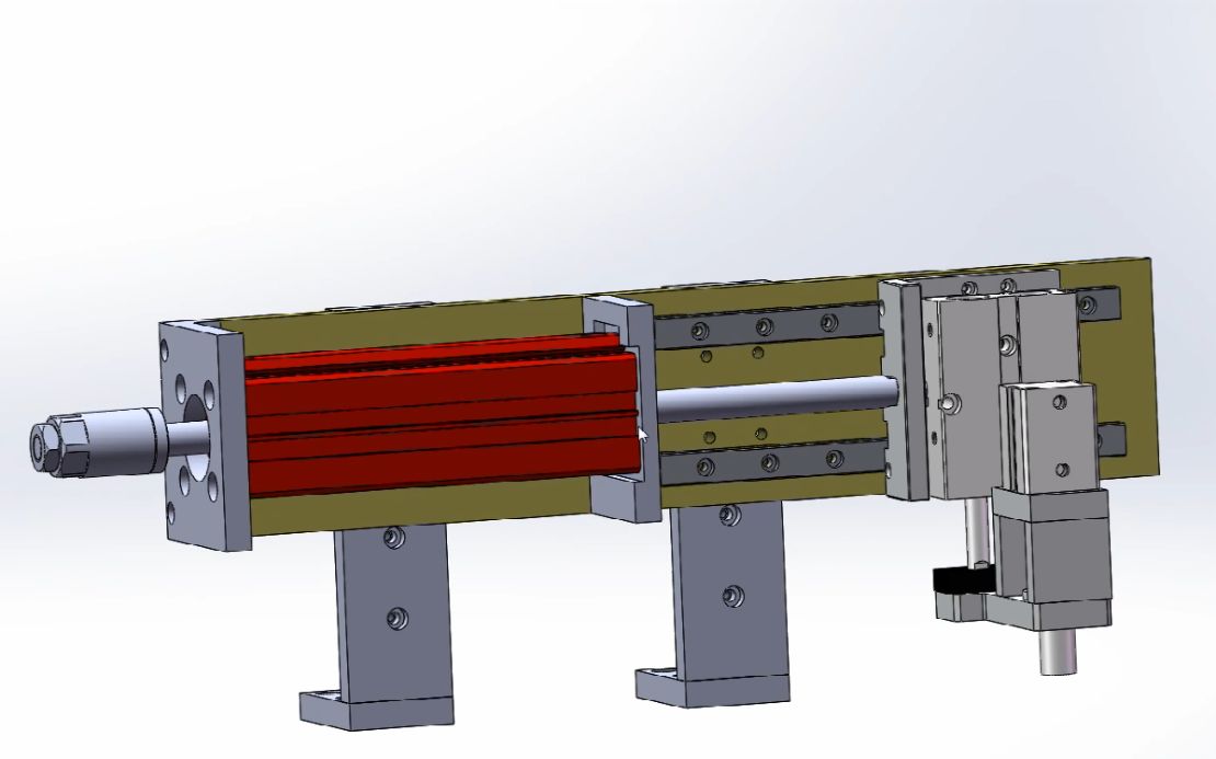 up主实例模型案例精讲:可调行程气缸与线性导轨的组合直线运动机构!