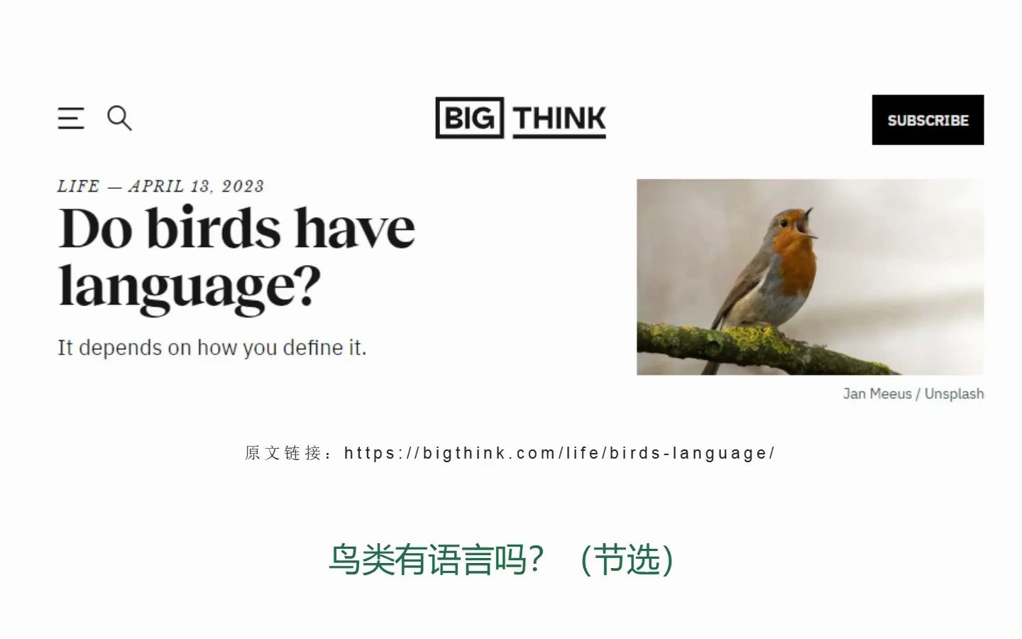 (双语)鸟类有语言吗【BigThink202304】| 极简英文阅读哔哩哔哩bilibili