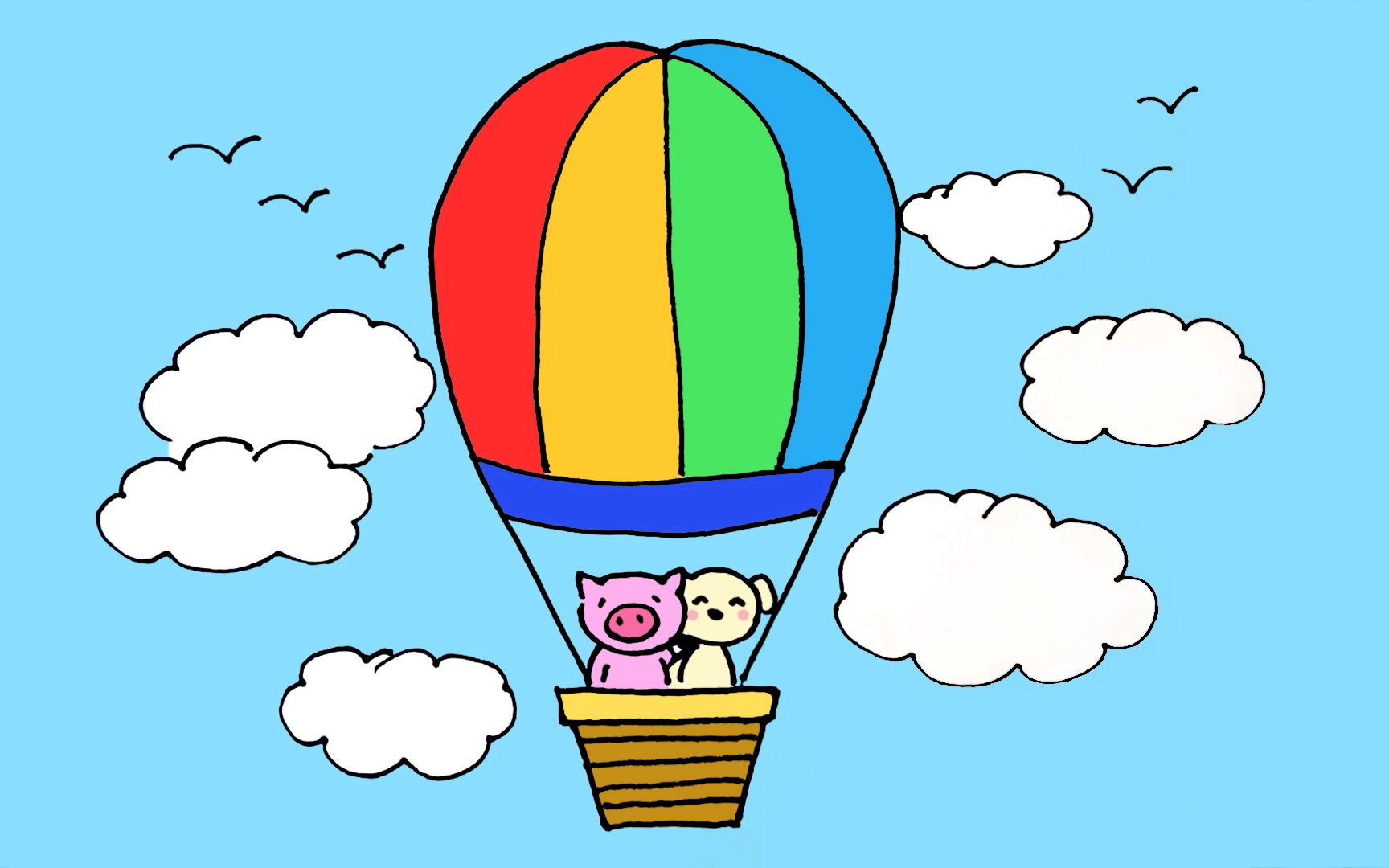 放飞气球简笔画彩色图片