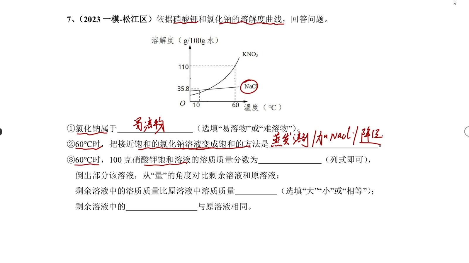 [图]2023一模-溶解度曲线专题