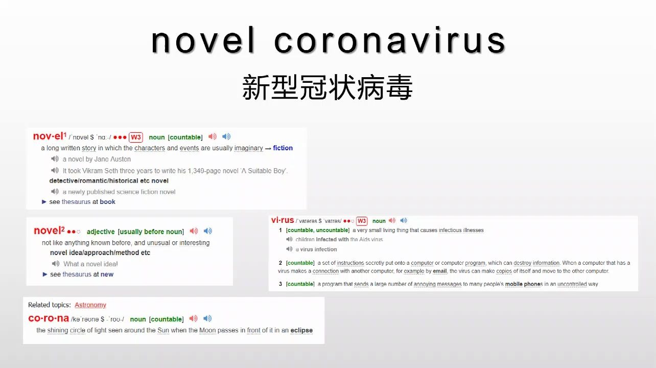 新型冠状病毒的英文表述