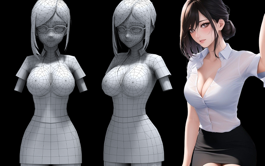 【3D】纯欲制服!3Dmax女性裸模布线 3Dmax二次元女性人物角色建模制作教程 女性人体结构讲解!哔哩哔哩bilibili