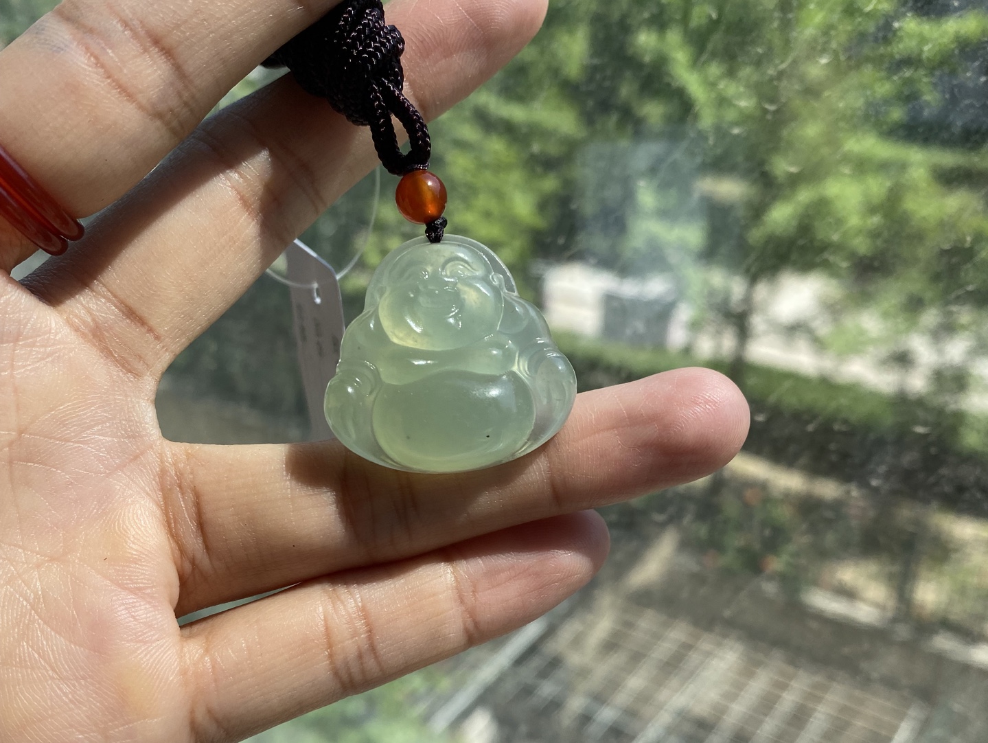 纯天然岫岩玉佛挂件,绿冰料佛公,高2.