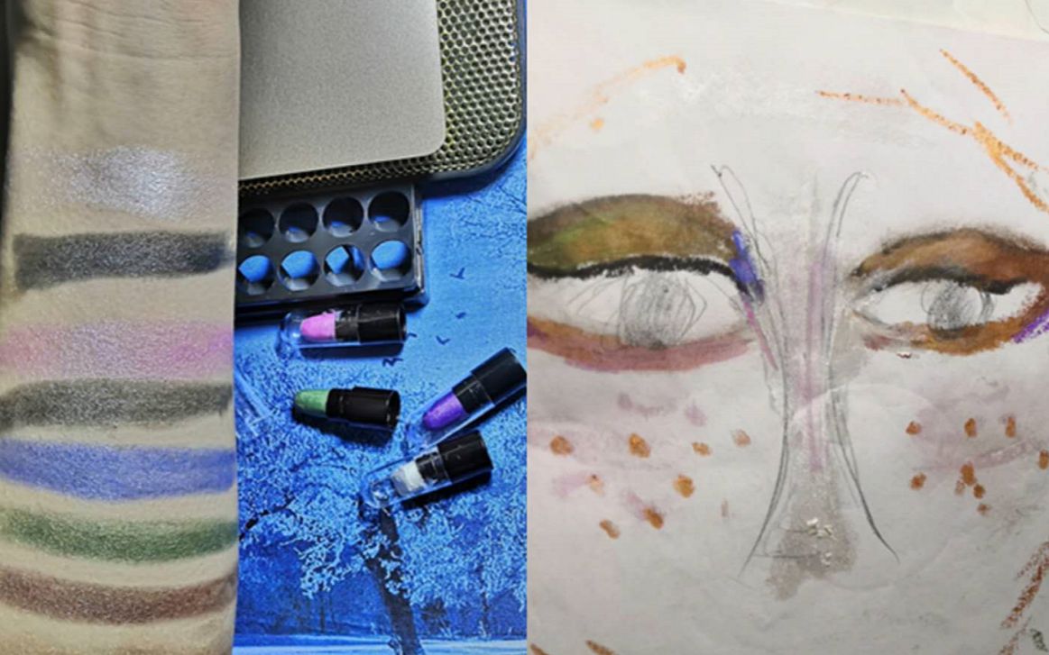 眼影棒试色助眠 纸上化妆 破坏化妆品 画画