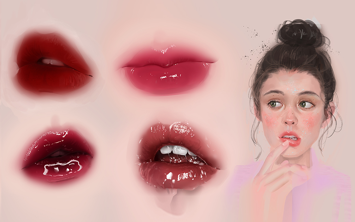 【ps厚涂教程】看完这个视频五官总会画了吧~不同材质的嘴巴练习!