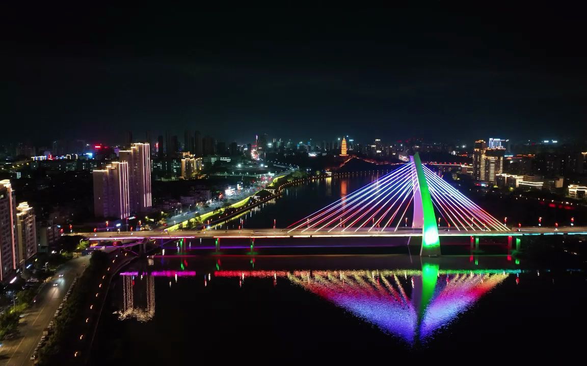 赣州市滨江大道航拍灯光夜景