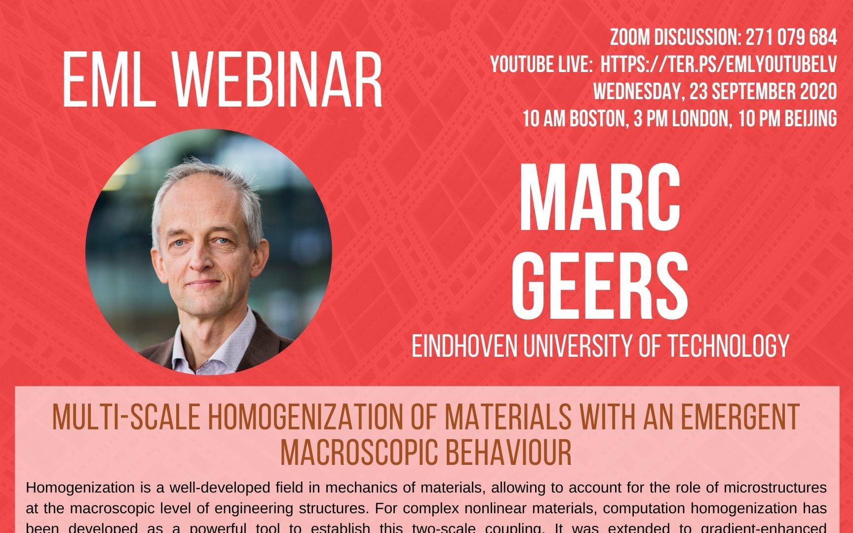 【EML Webinar】力学研讨会 "多尺度均质化材料" by Marc Geers哔哩哔哩bilibili