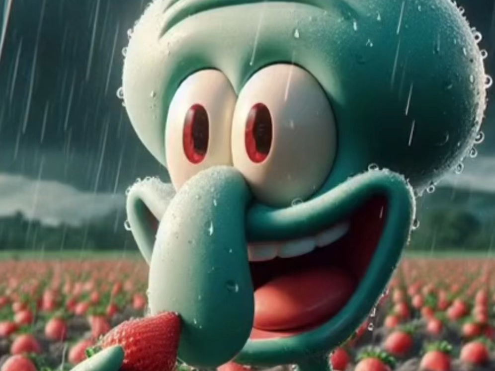 章鱼哥辛辛苦苦种的草莓被可恶的蝗虫吃掉了,章鱼哥好难过7815