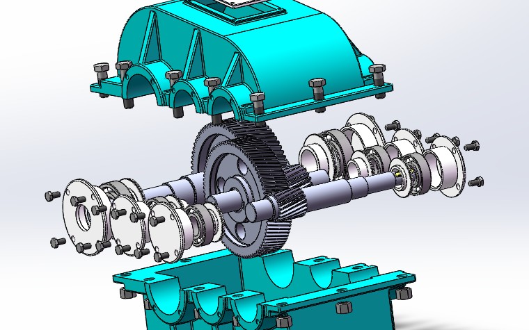 solid works二级斜齿减速器爆炸视频