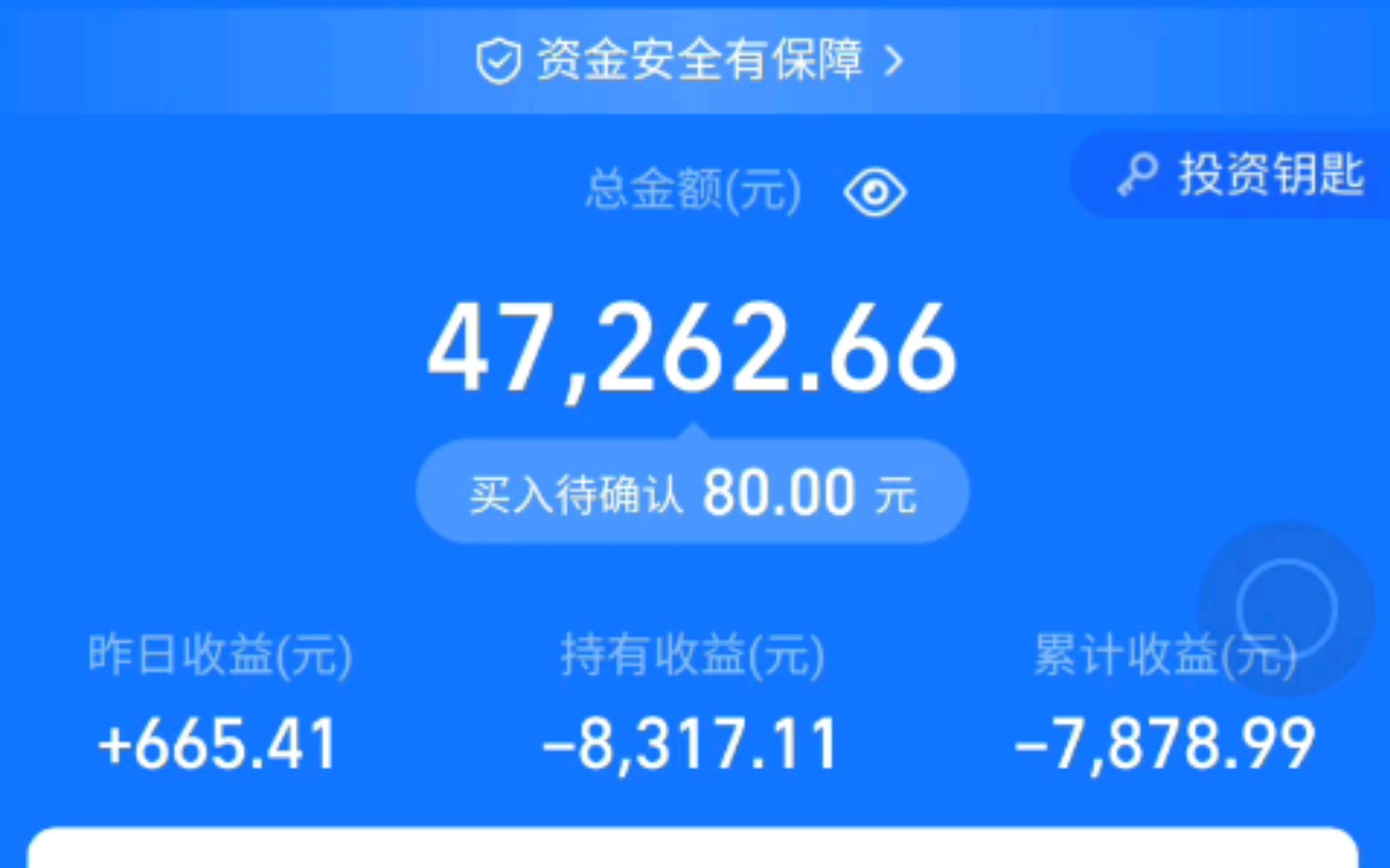 【记录30年】支付宝基金,昨日收益 665.41,累计收益-7878.99