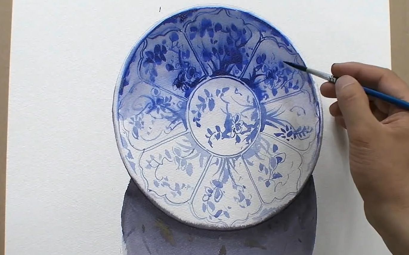 教你如何用水彩画出青花瓷,你学会了吗?