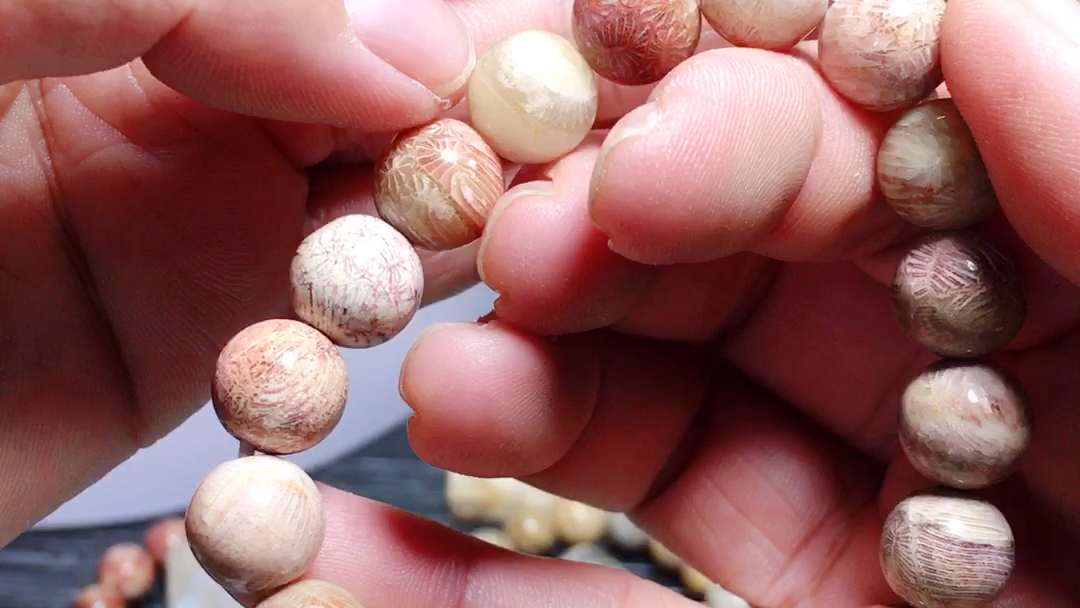 珊瑚玉彩虫纹10mm单圈手串