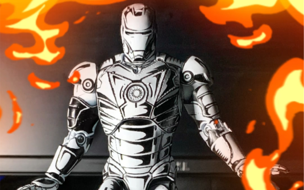 漫威钢铁侠二次元黑白漫画风手工重涂diy