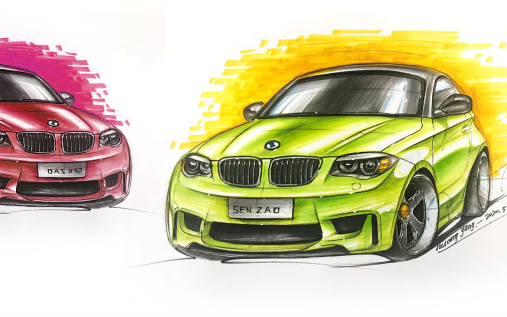 手绘宝马1系m coupe