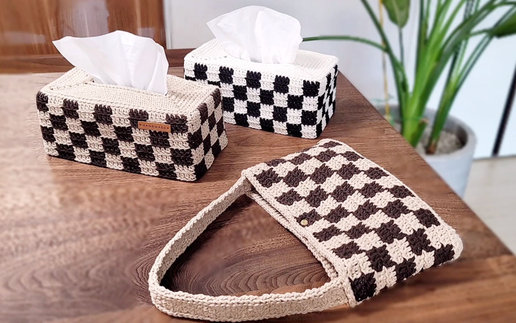 【搬运】棋盘格纸巾盒套 钩针编织 教程