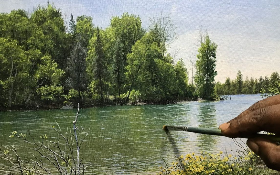 【丙烯画】【绘画教程】超写实风格风景画河景Painting a Realistic River With Acrylic. Time Lapse 64哔哩哔哩bilibili