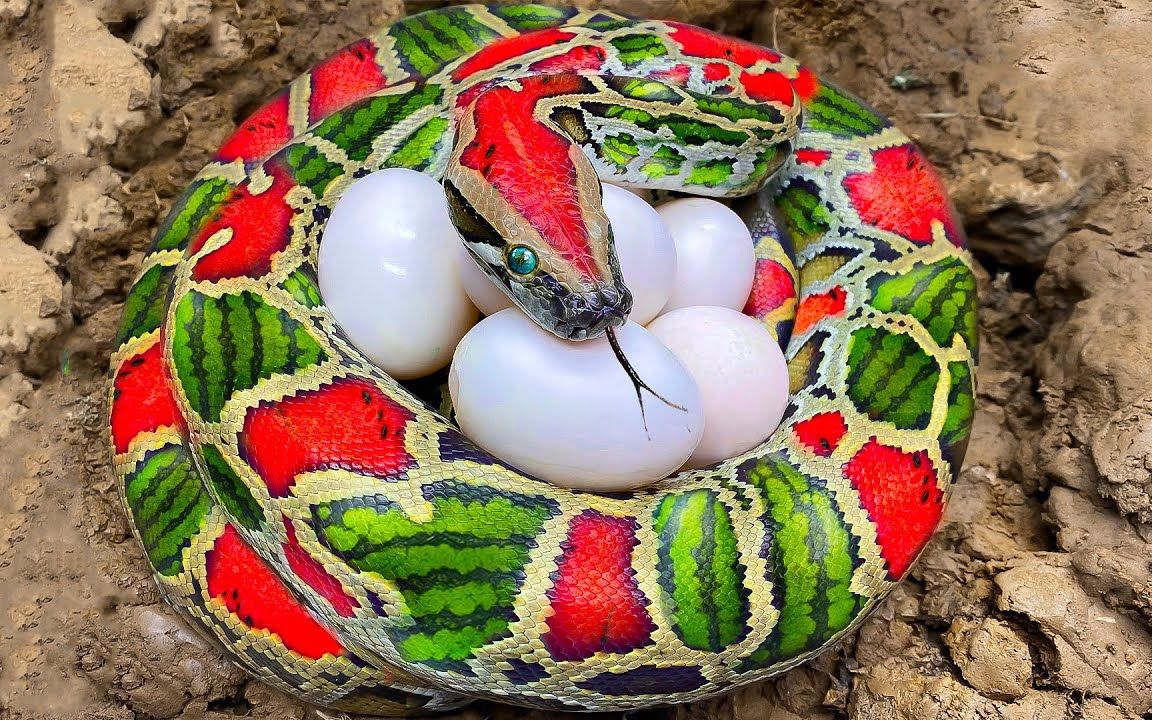 在泥巴下烹调的西瓜蛇色拉实验中,甲虫是一种罕见的西瓜蛇