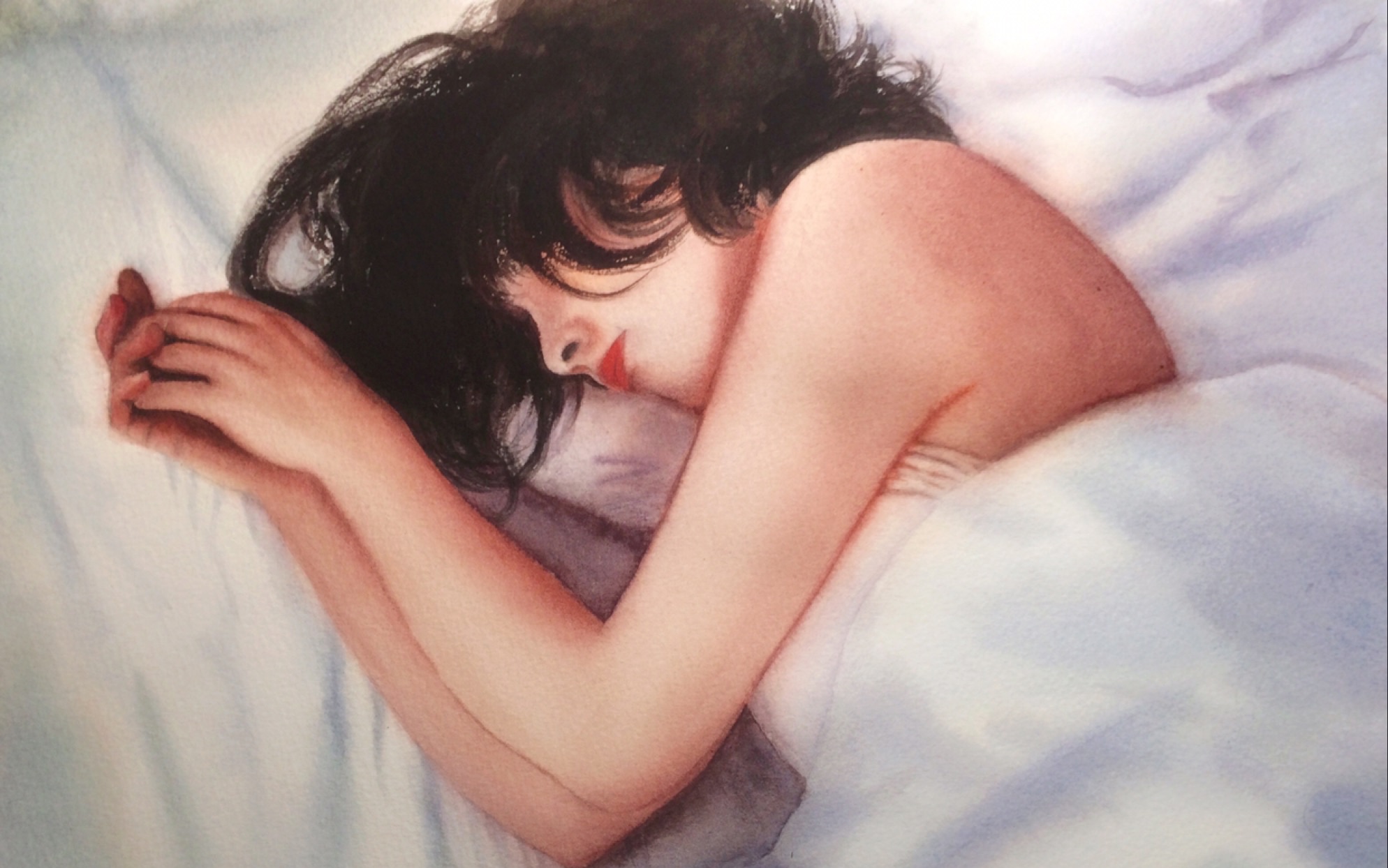 水彩一睡梦中的女子