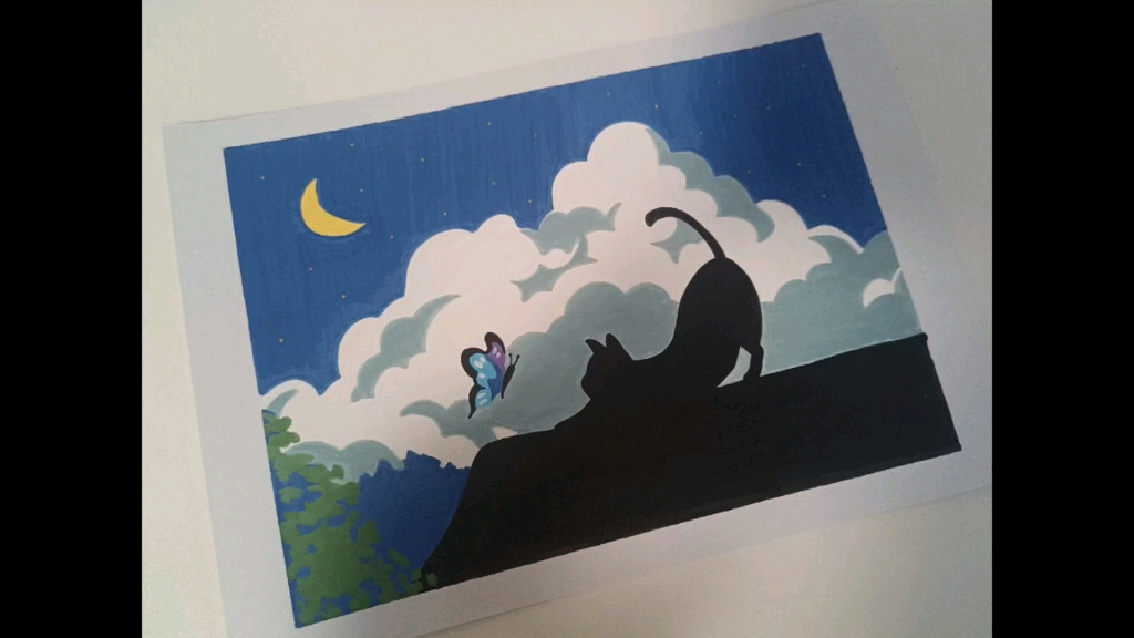 【绘画教程】猫咪与月亮|手绘上色全过程