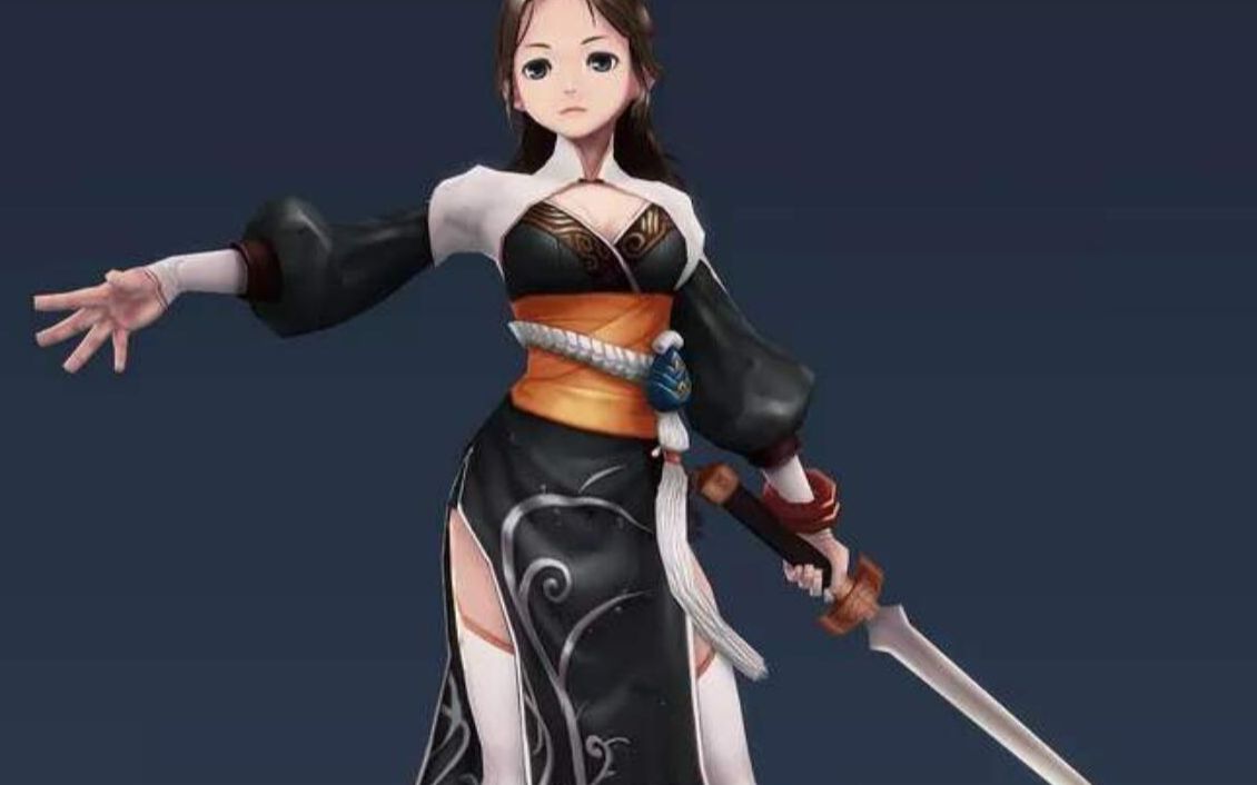 q版剑客max建模小美女