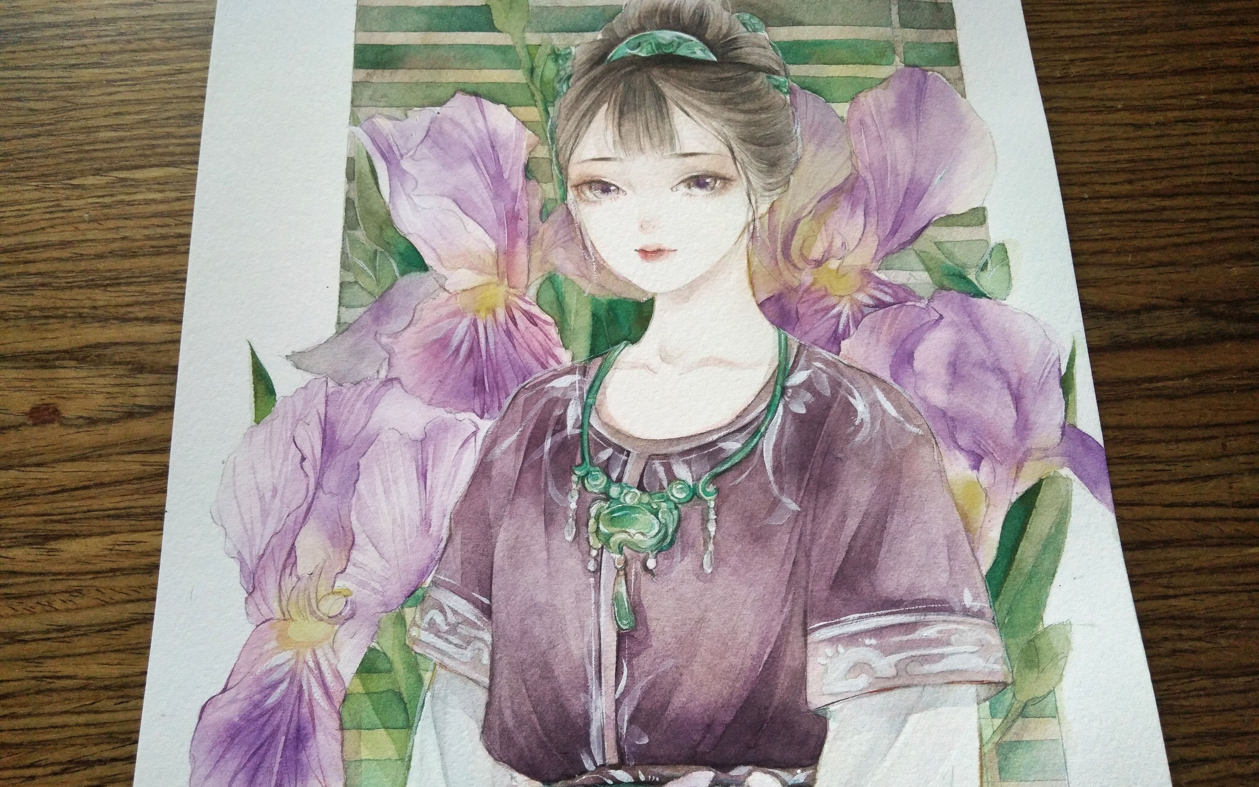 【原创水彩教程——详细讲解从线稿到上色全过程】——鸢尾花拟人