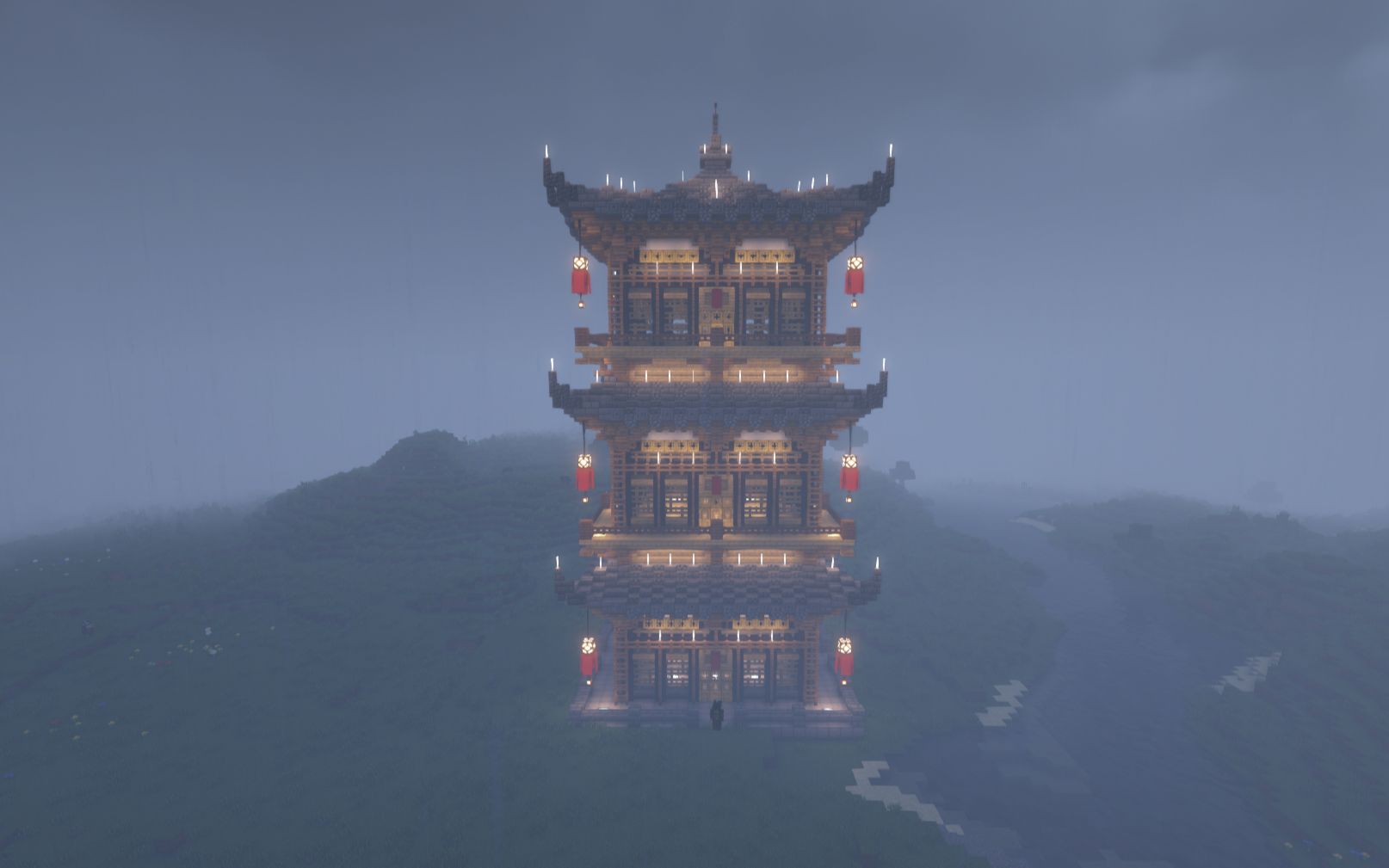 【我的世界】中式建筑,跟大佬学做的塔楼