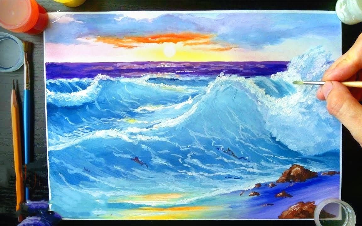用水粉画大海梦幻图片