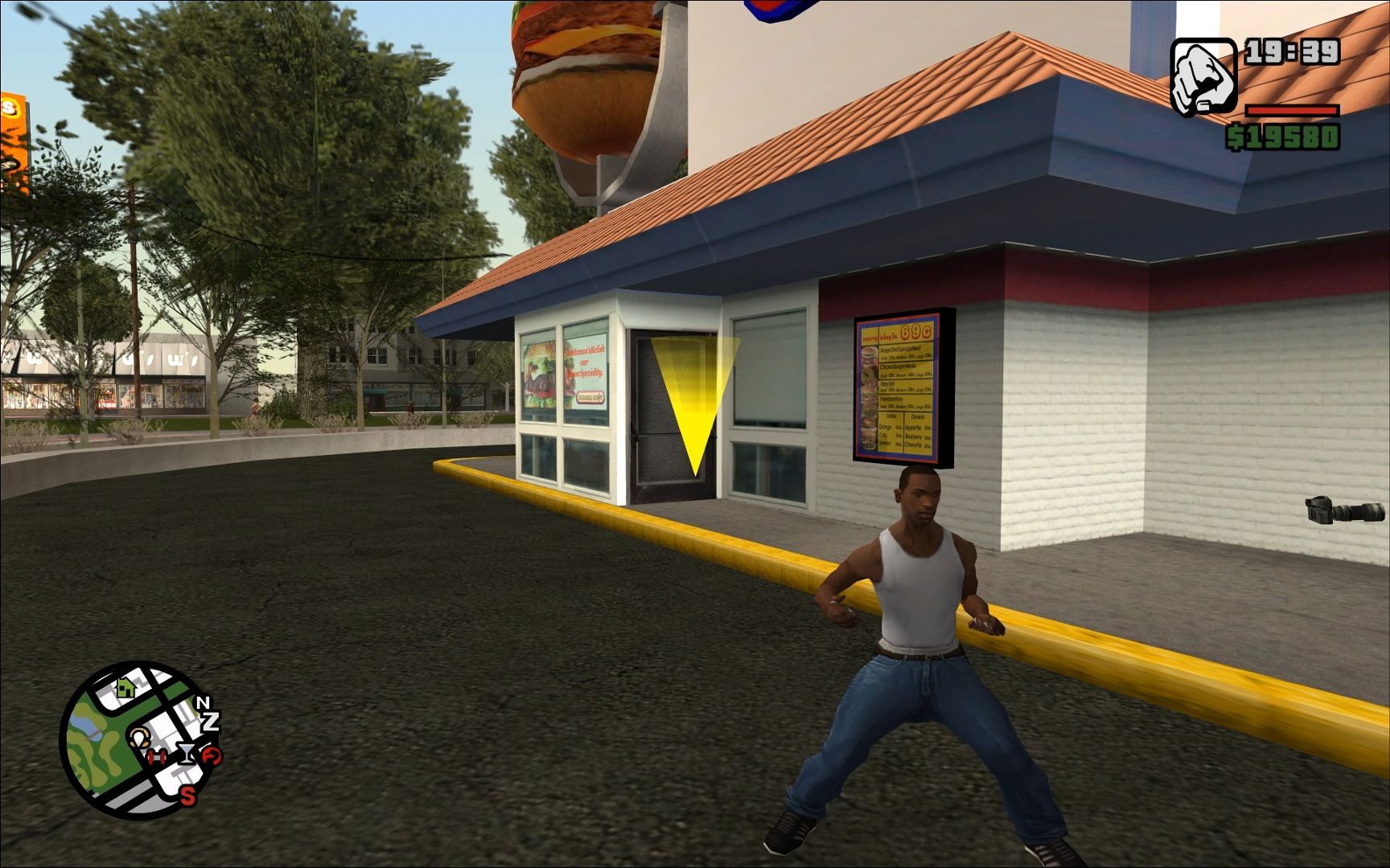 gta圣安地列斯 cj去汉堡店工作完后回去救人反被警察逮捕?