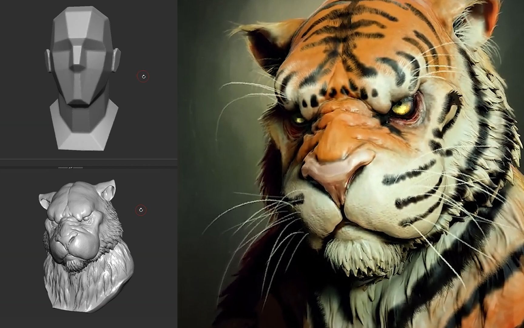 【zbrush雕刻】兽人生物角色老虎头部雕刻制作流程案例_哔哩哔哩_bili