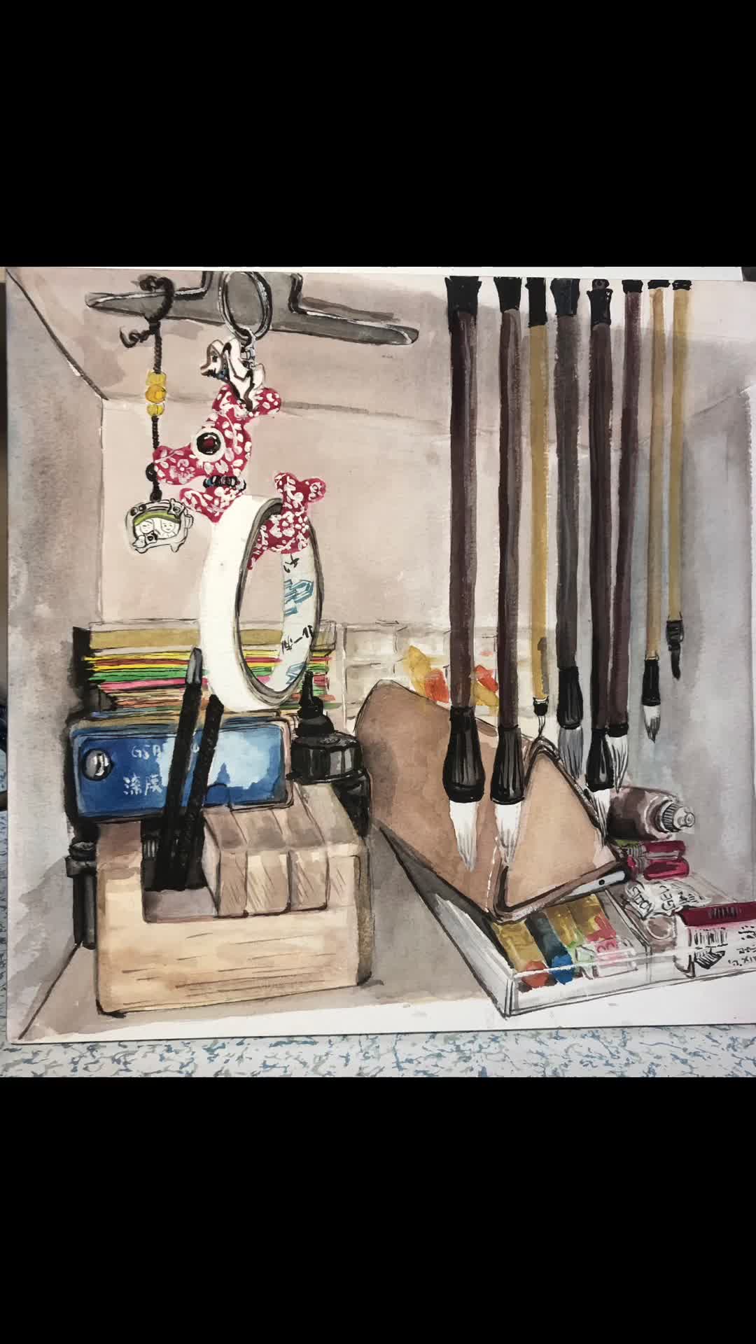 水彩书架一角,我的杂物挺多