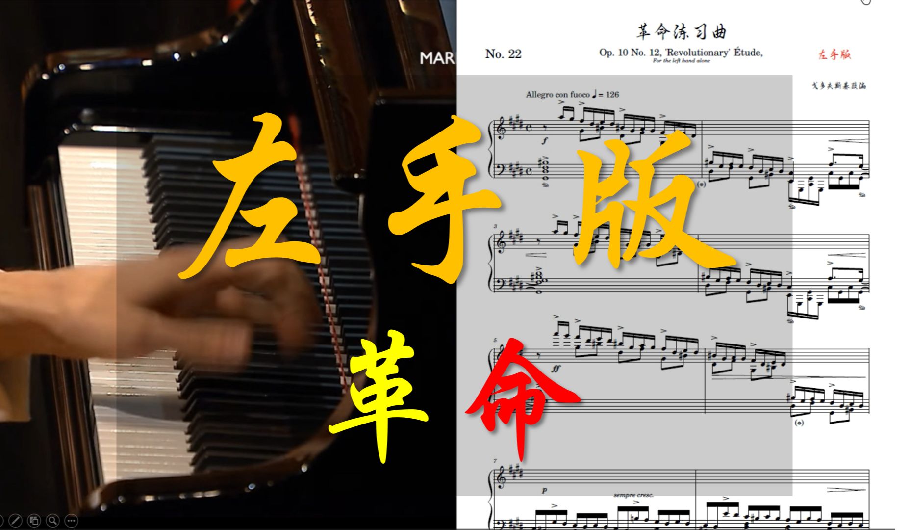 [图]曲谱同步: 左手版《革命练习曲》（曲谱见简介）