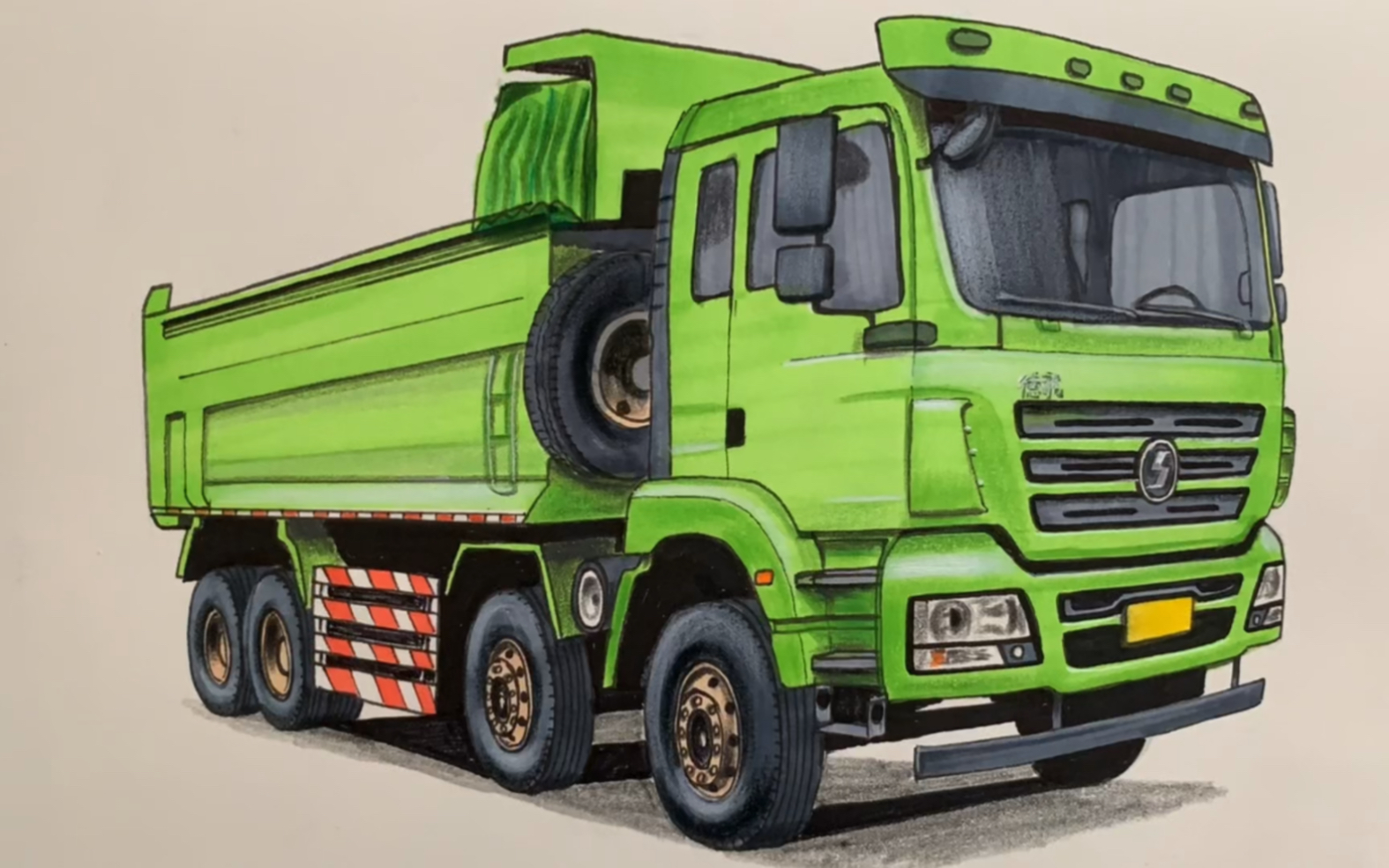 手绘陕汽德龙自卸车