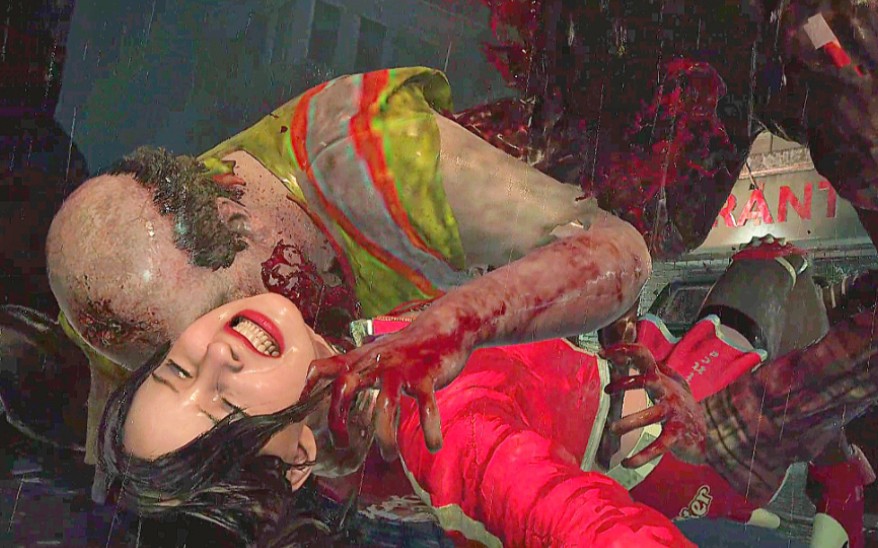 生化危机2重制版:克莱尔在夜晚被双人咬