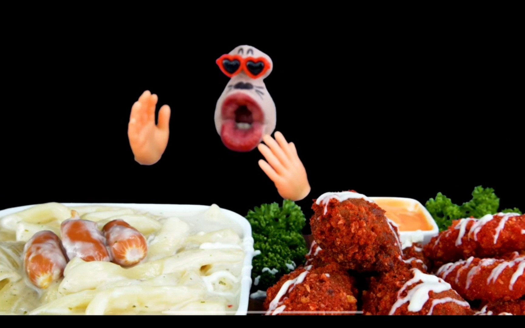 realmouth吃播分享 黏糊糊的奶油空心粉 炸鸡