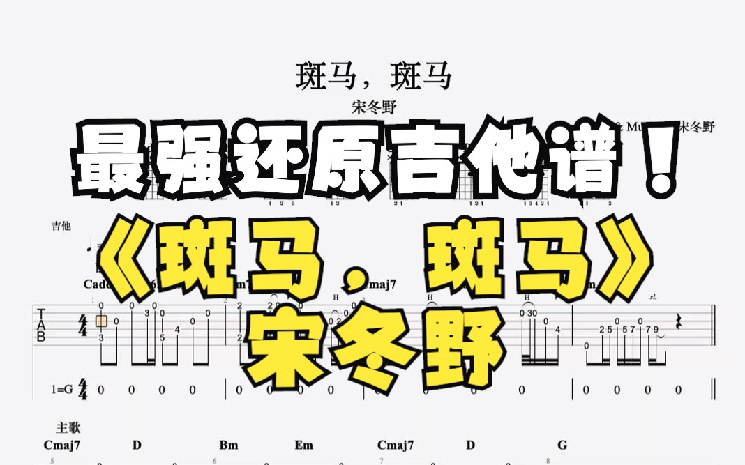 宋冬野《斑马,斑马》吉他谱95%贴合原曲(左耳吉他右耳原曲)